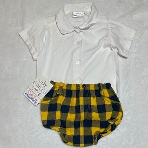 NWT rugged butts Yellow & navy Plaid Shorts & white button down 18m